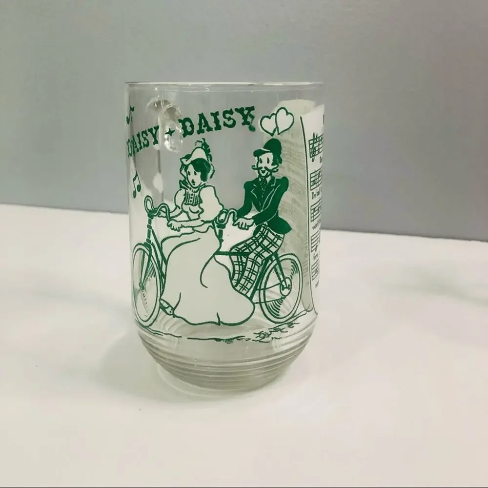 vintage hazel atlas old time music Graphic beer‎ mugs 5 inch blue green red 50s